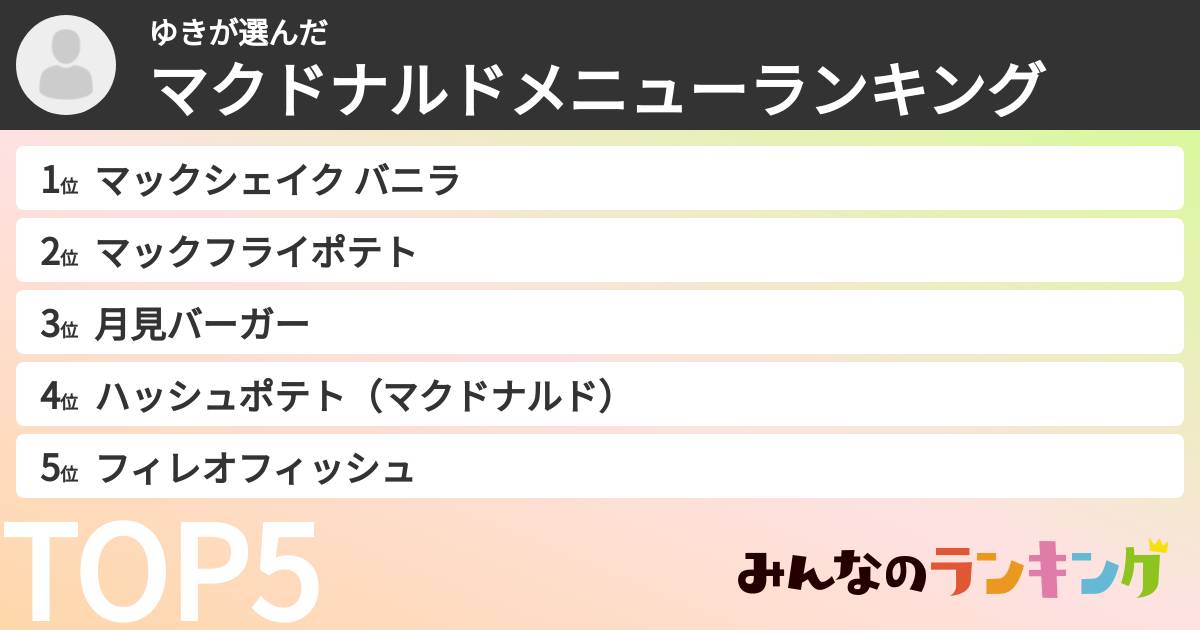 ゆきさんの「マクドナルドメニューランキング」