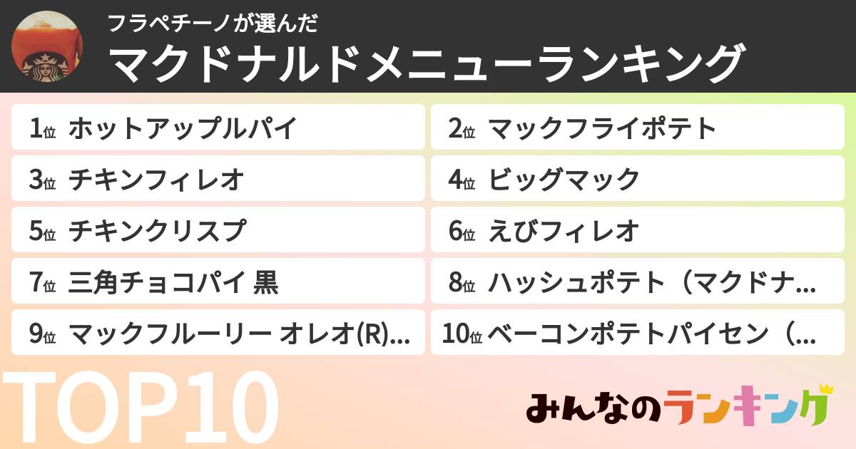 フラペチーノさんの「マクドナルドメニューランキング」