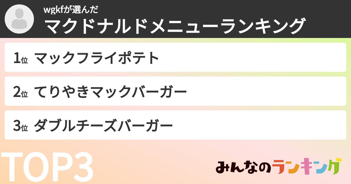 wgkfさんの「マクドナルドメニューランキング」