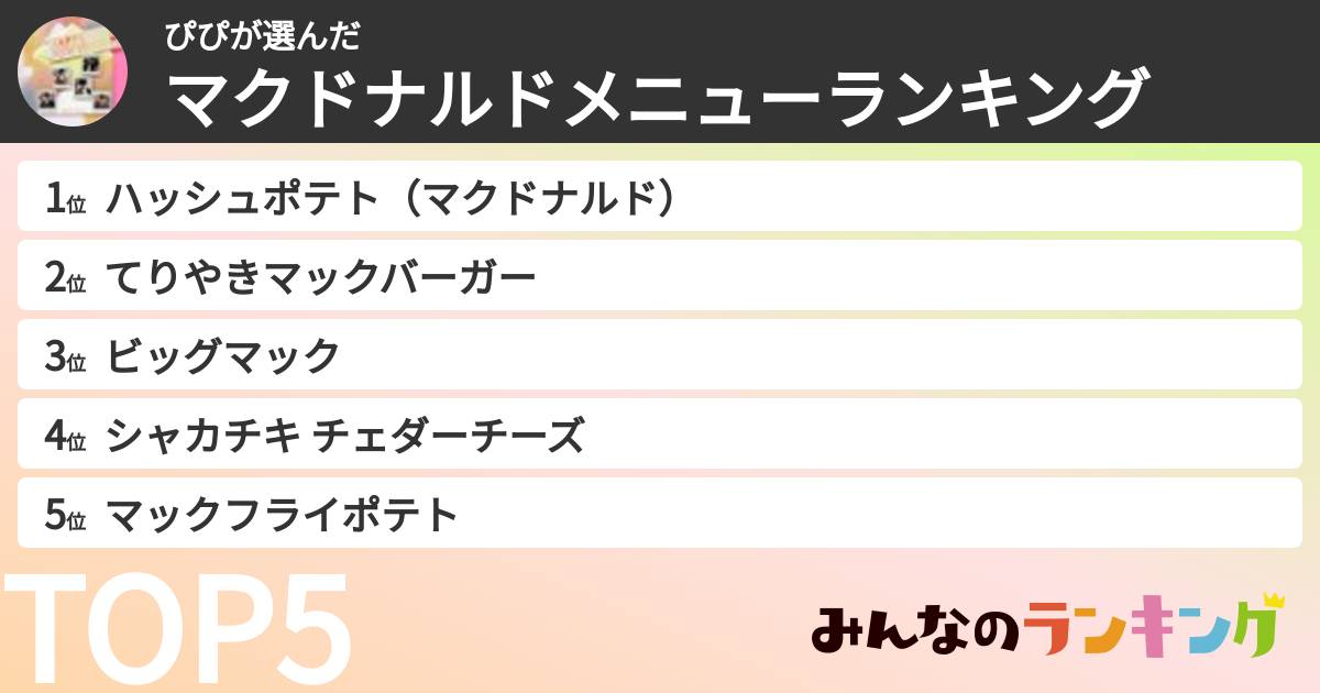 ぴぴさんの「マクドナルドメニューランキング」