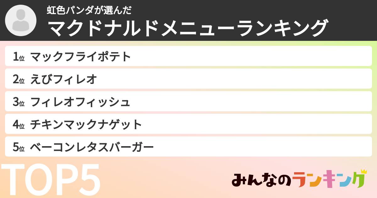 虹色パンダさんの「マクドナルドメニューランキング」