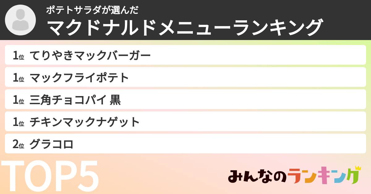 ポテトサラダさんの「マクドナルドメニューランキング」