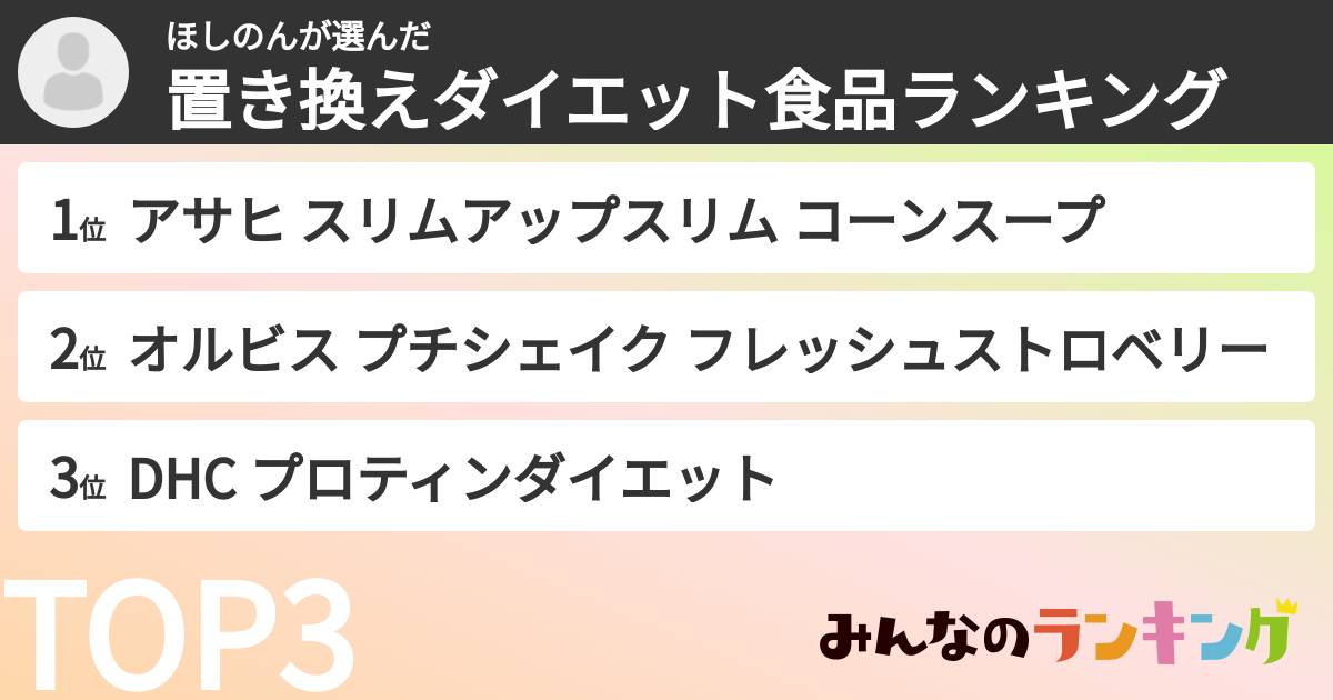 ほしのんさんの「置き換えダイエット食品ランキング」