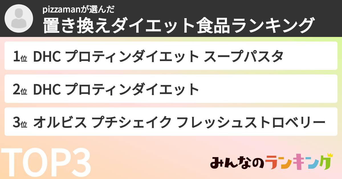 pizzamanさんの「置き換えダイエット食品ランキング」