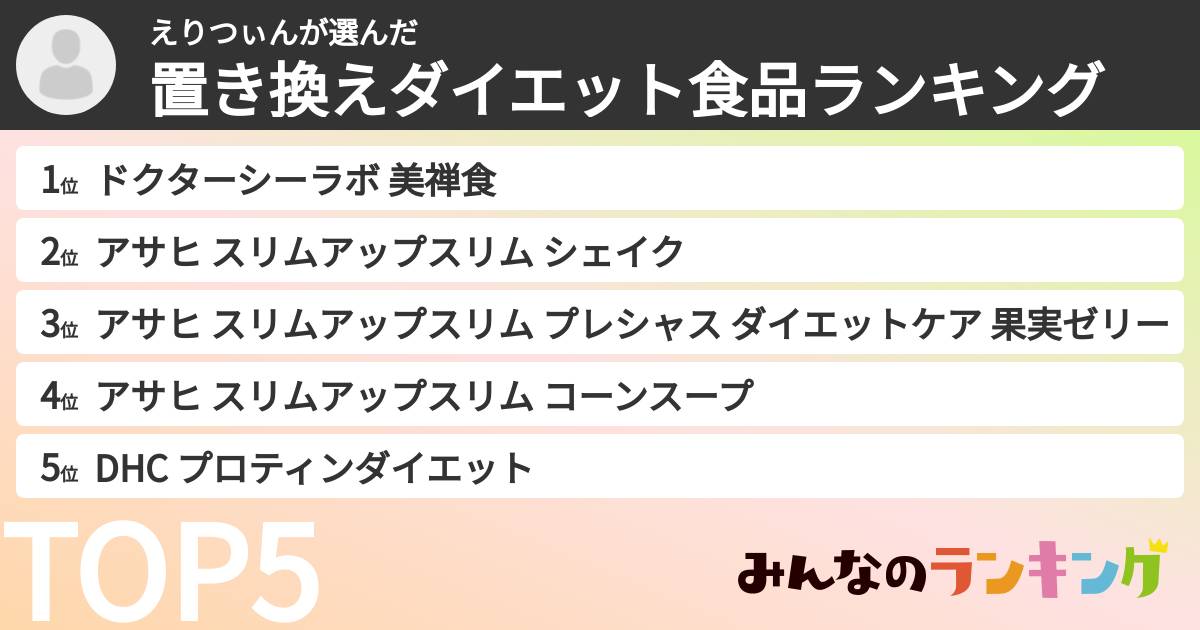 えりつぃんさんの「置き換えダイエット食品ランキング」