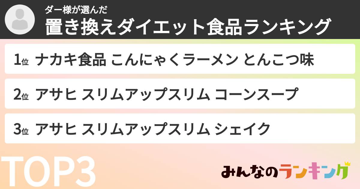 ダー様さんの「置き換えダイエット食品ランキング」