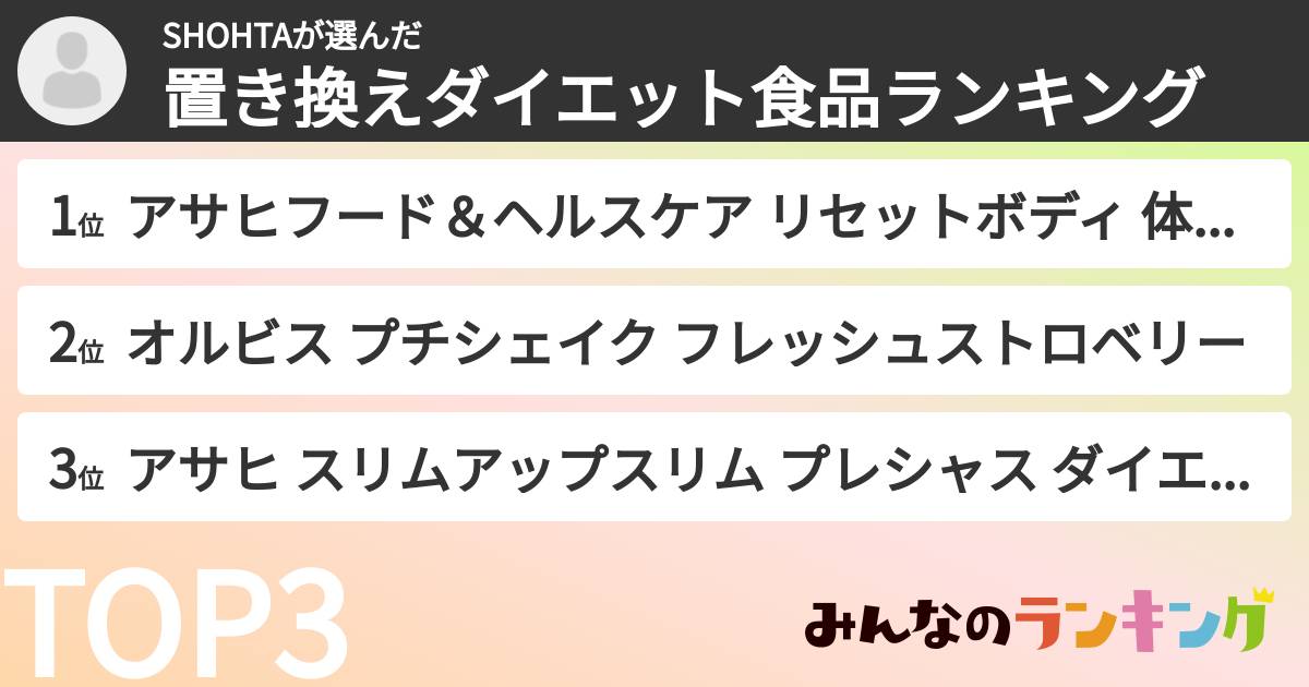 SHOHTAさんの「置き換えダイエット食品ランキング」