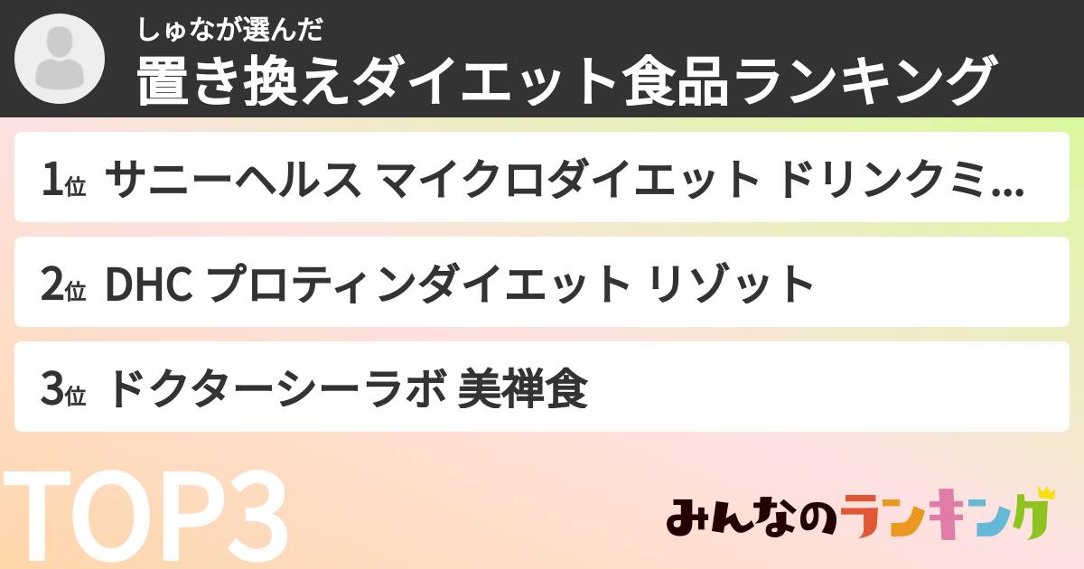 しゅなさんの「置き換えダイエット食品ランキング」