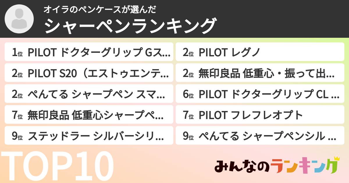オイラのペンケースさんの「シャーペンランキング」