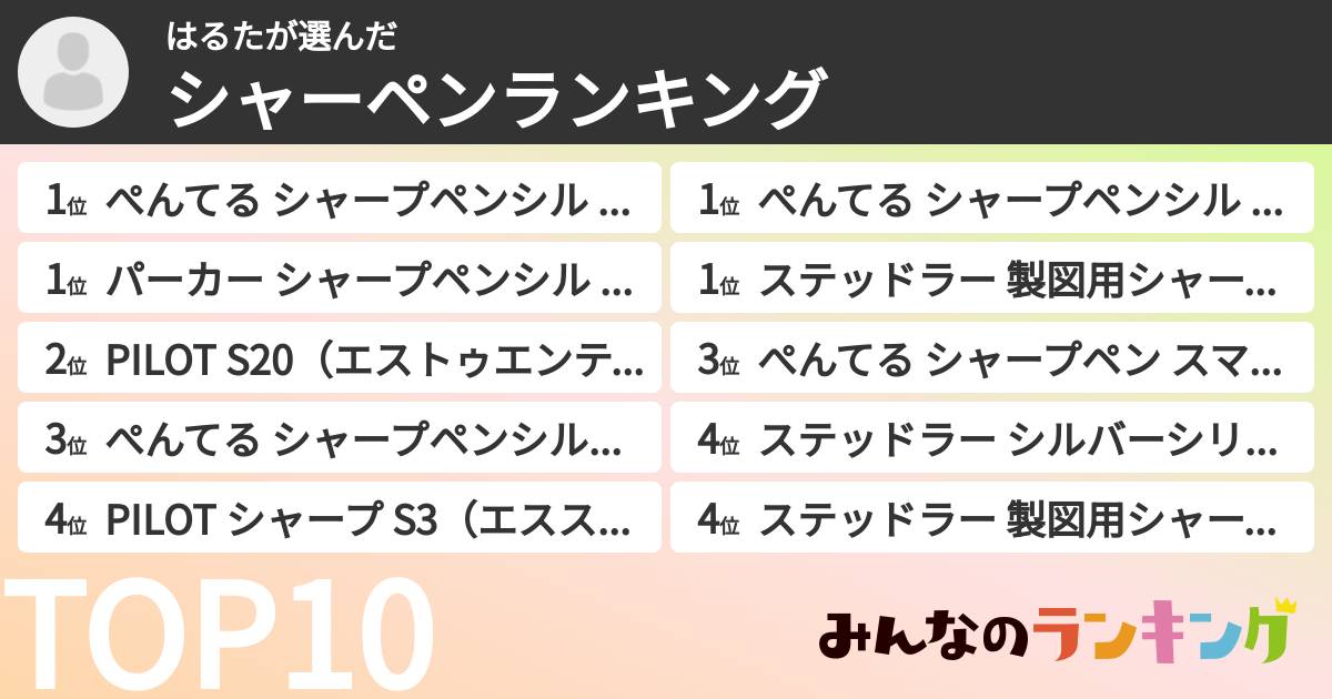 はるたさんの「シャーペンランキング」