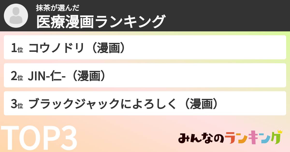 抹茶さんの「医療漫画ランキング」
