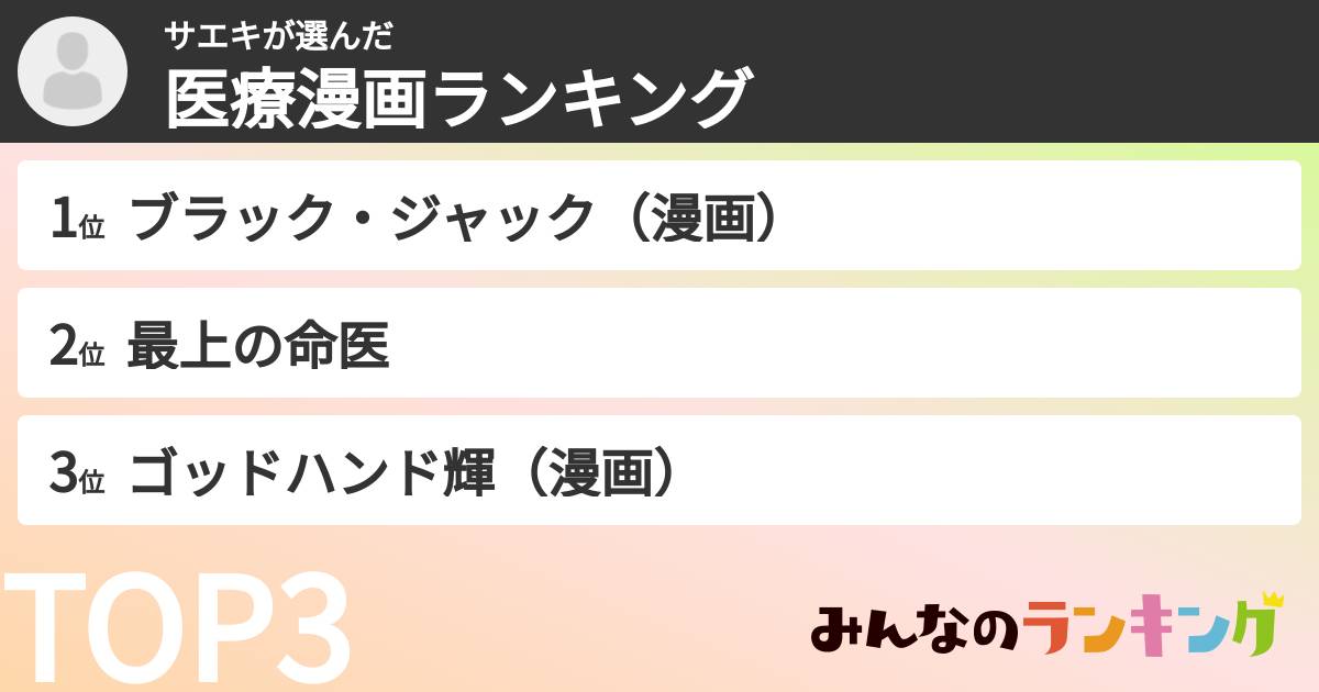 サエキさんの「医療漫画ランキング」