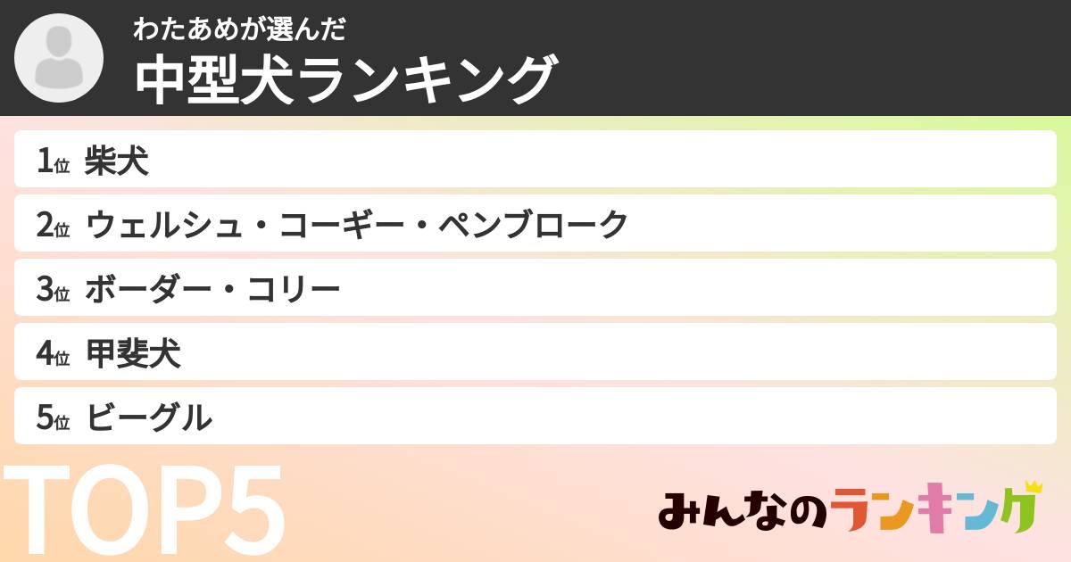 わたあめさんの「中型犬ランキング」