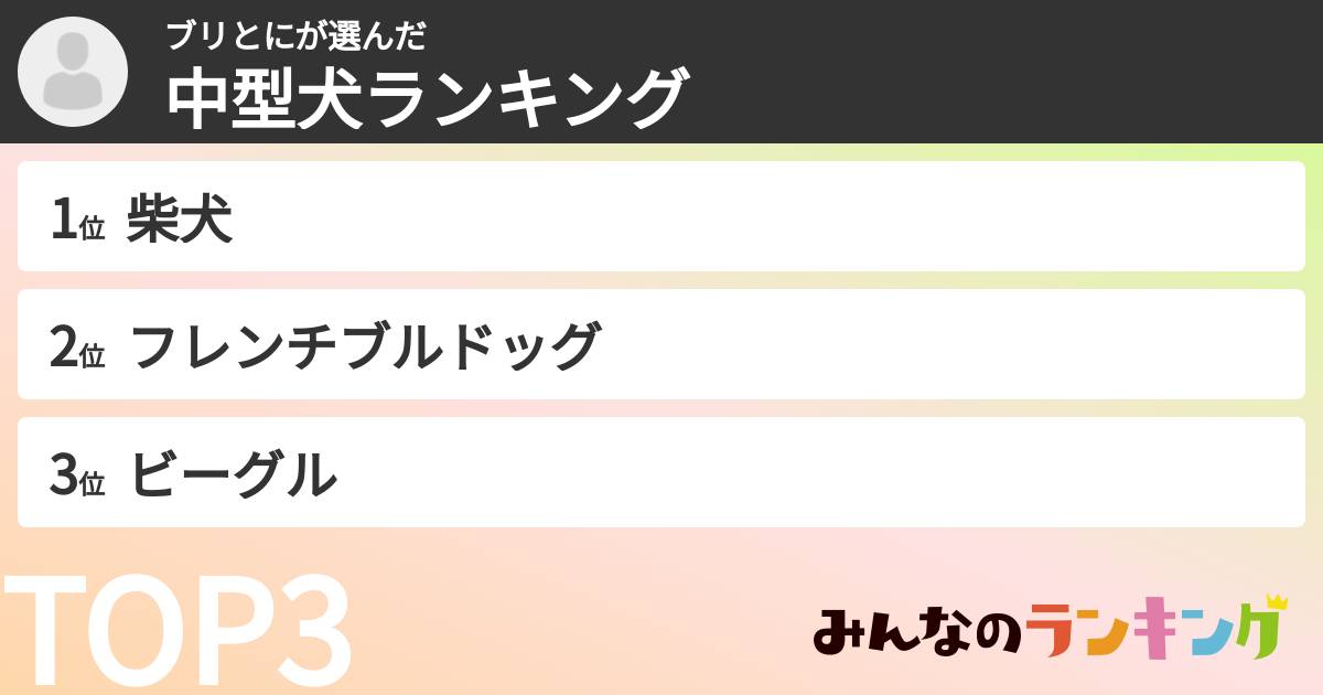 ブリとにさんの「中型犬ランキング」