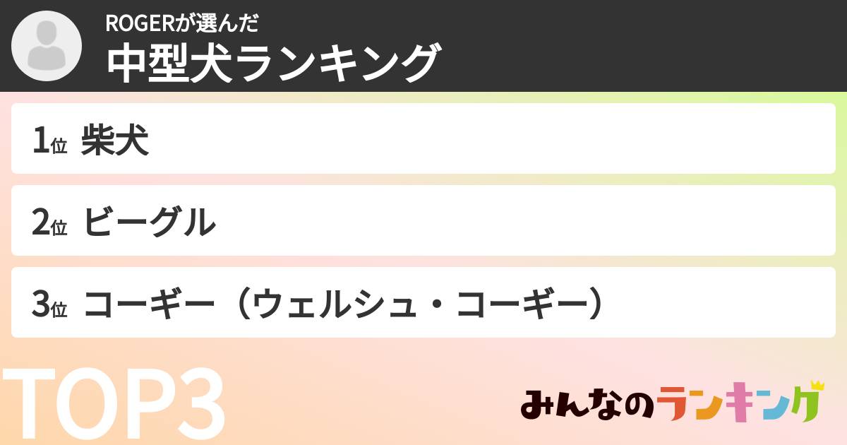 ROGERさんの「中型犬ランキング」