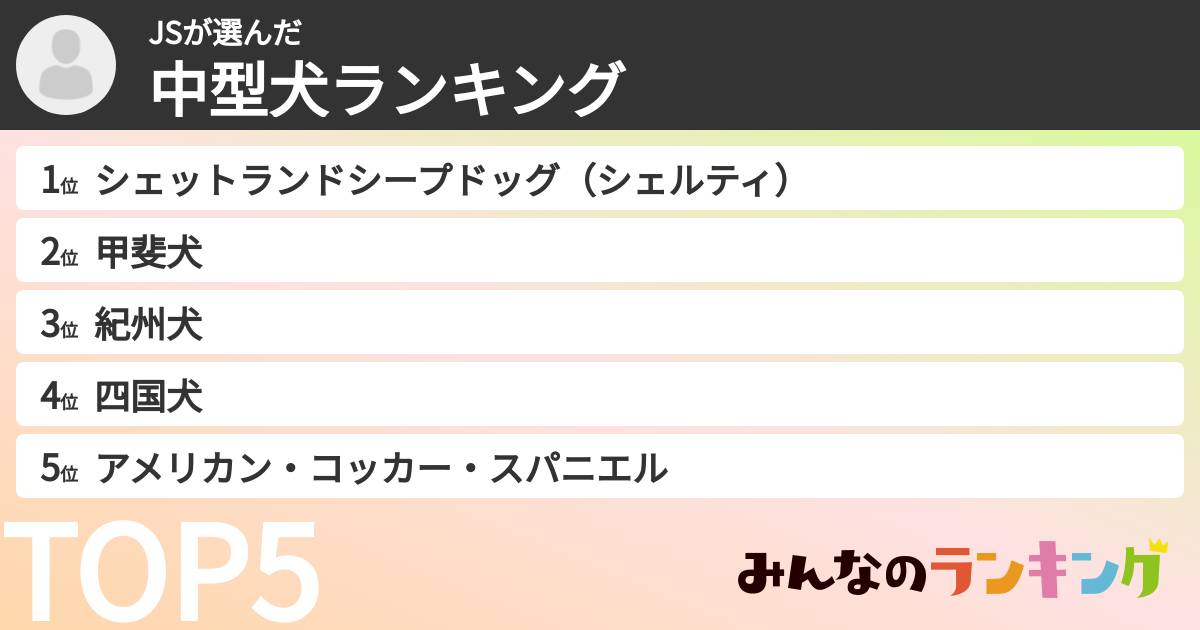 JSさんの「中型犬ランキング」