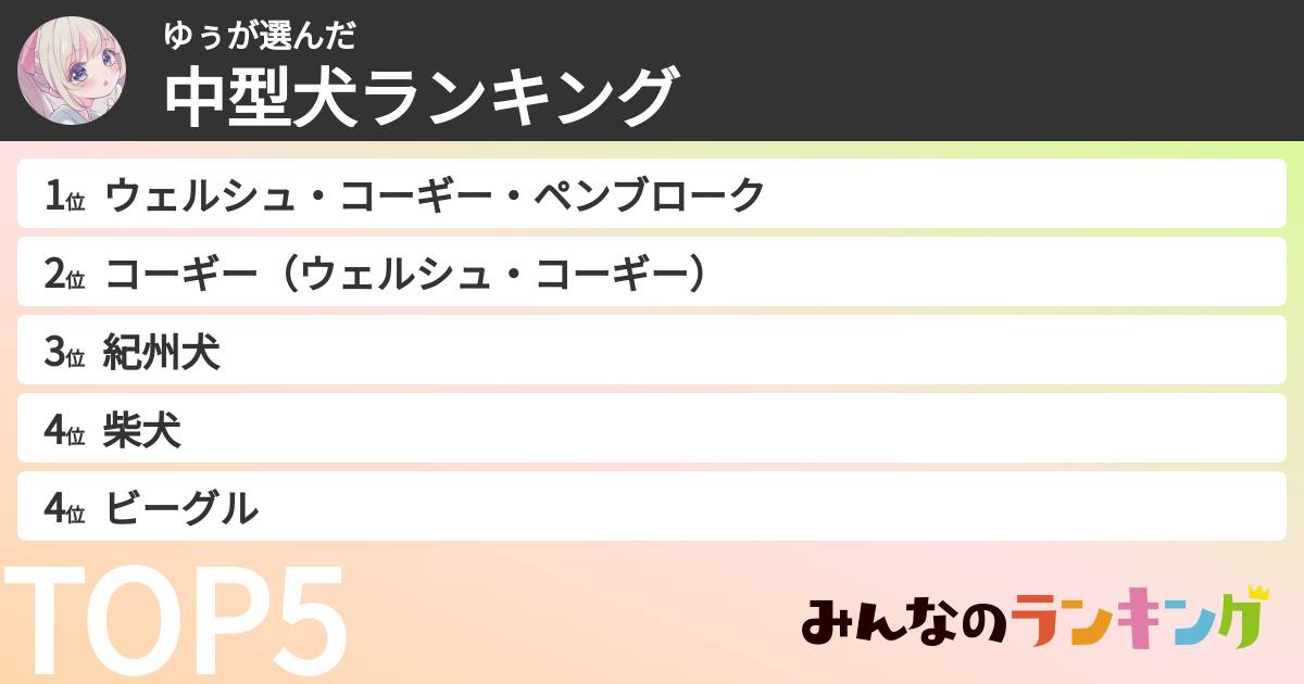 ゆぅさんの「中型犬ランキング」