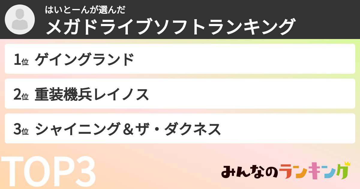 はいとーんさんの「メガドライブソフトランキング」