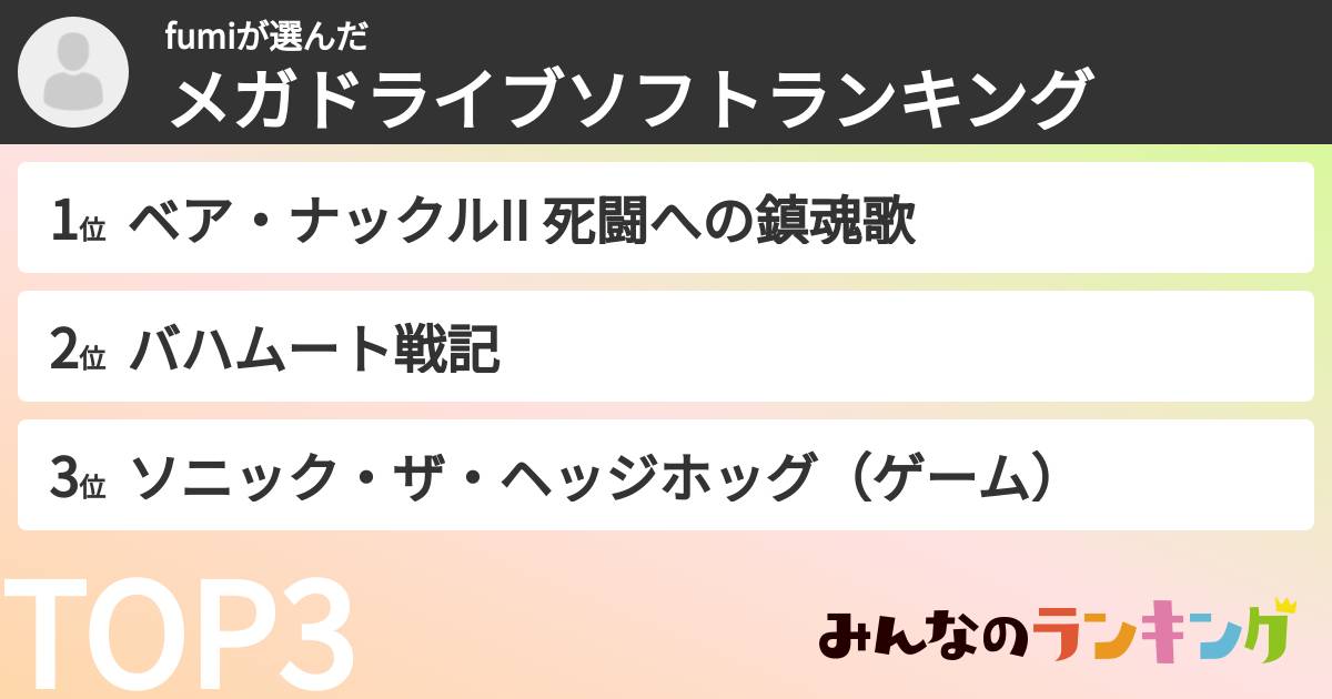 fumiさんの「メガドライブソフトランキング」