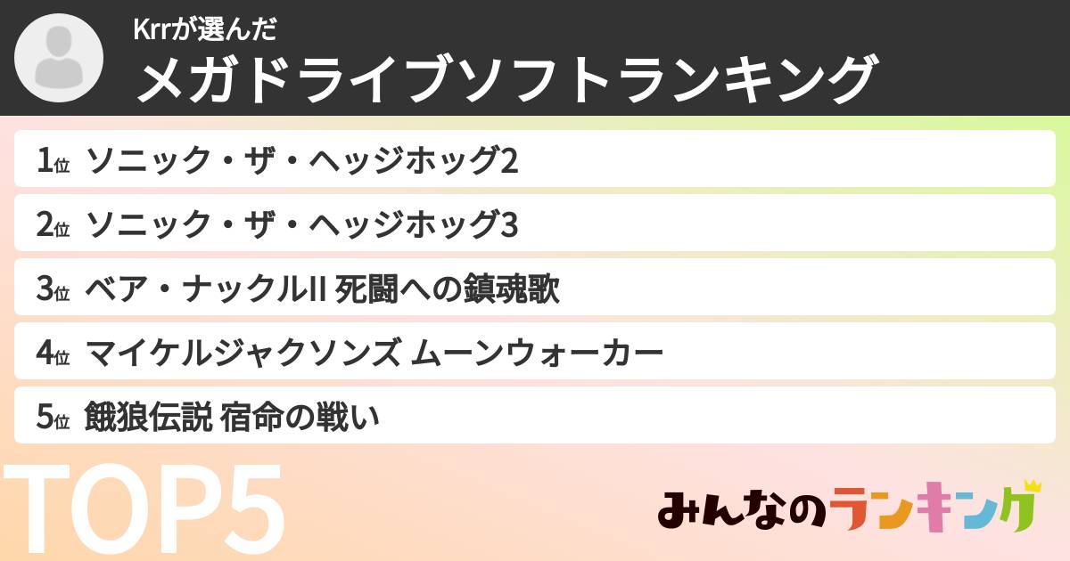 Krrさんの「メガドライブソフトランキング」