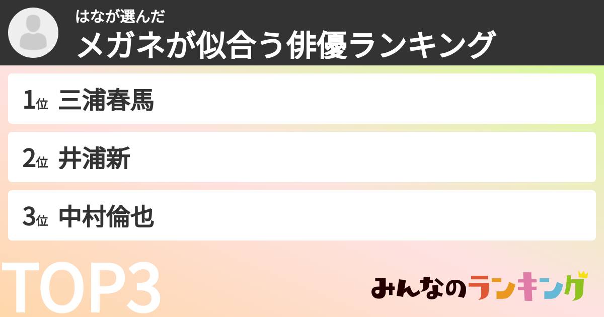 はなさんの「メガネが似合う俳優ランキング」