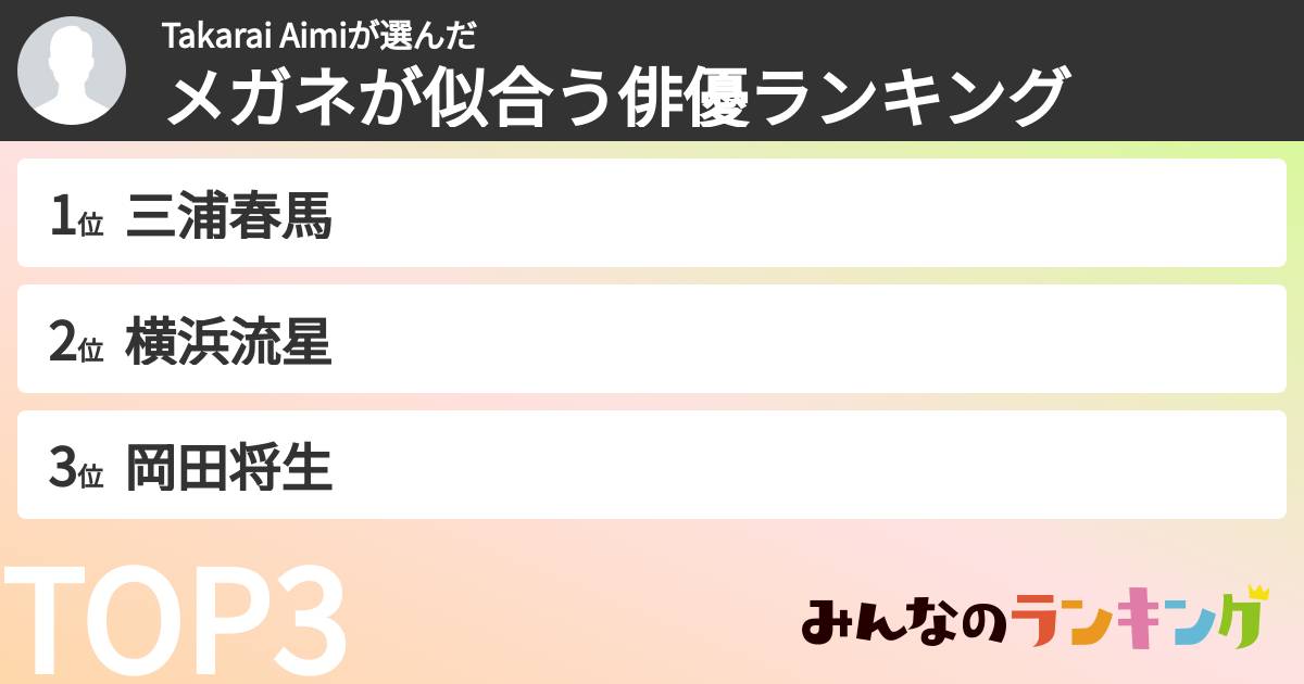 Takarai Aimiさんの「メガネが似合う俳優ランキング」