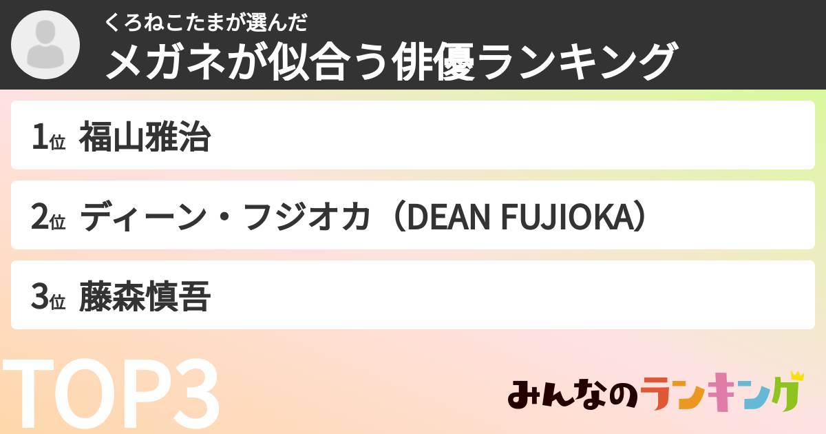 くろねこたまさんの「メガネが似合う俳優ランキング」