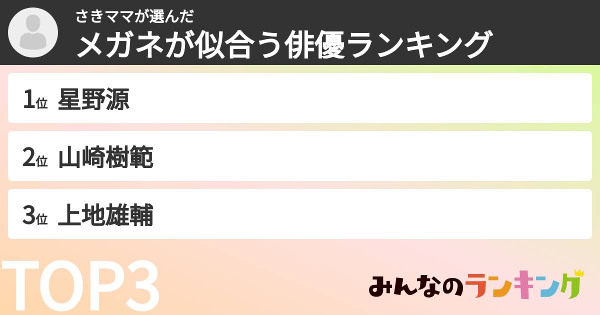 さきママさんの「メガネが似合う俳優ランキング」