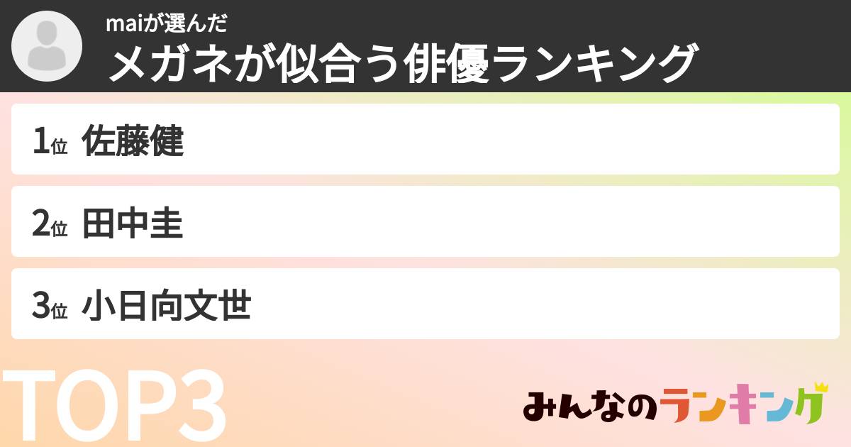 maiさんの「メガネが似合う俳優ランキング」