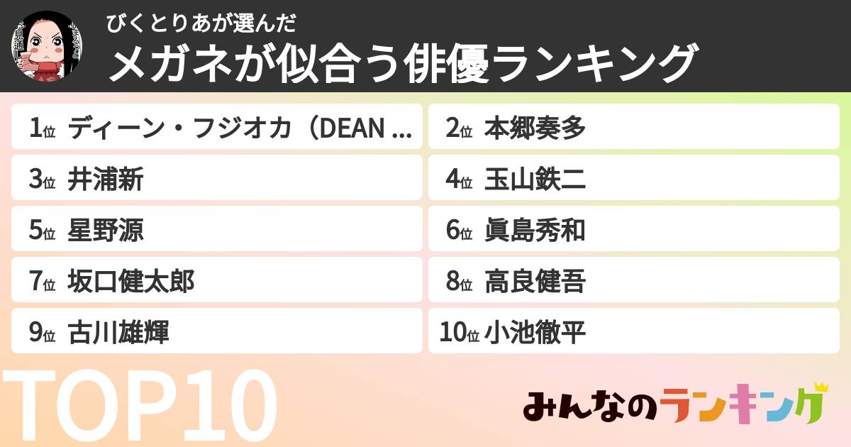 びくとりあさんの「メガネが似合う俳優ランキング」