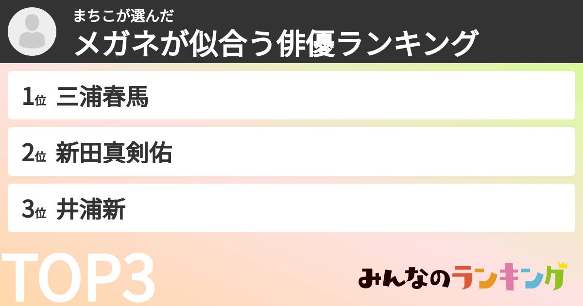 まちこさんの「メガネが似合う俳優ランキング」