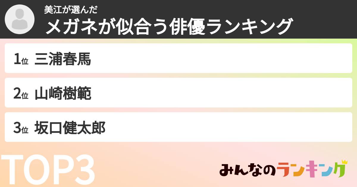 美江さんの「メガネが似合う俳優ランキング」