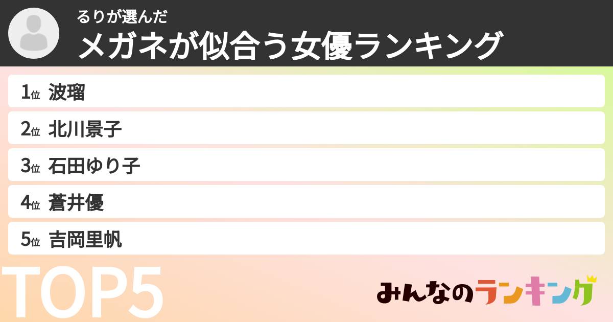 るりさんの「メガネが似合う女優ランキング」