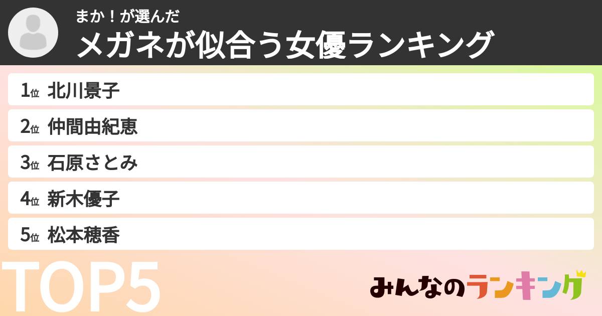 まか!さんの「メガネが似合う女優ランキング」