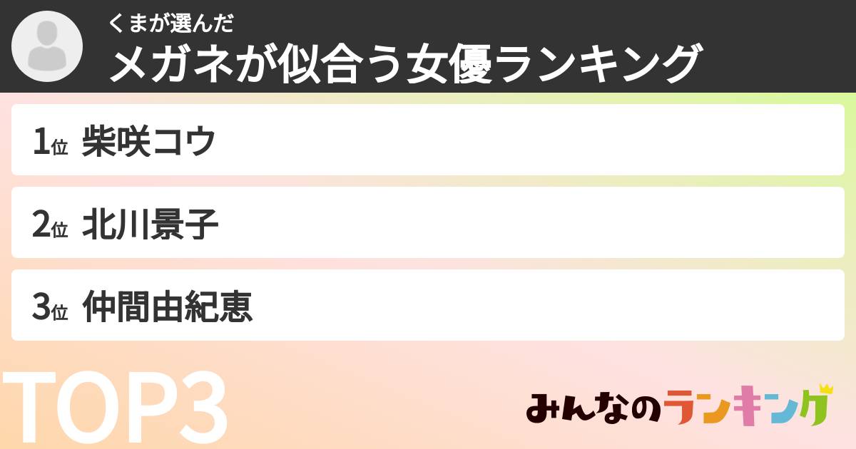 くまさんの「メガネが似合う女優ランキング」