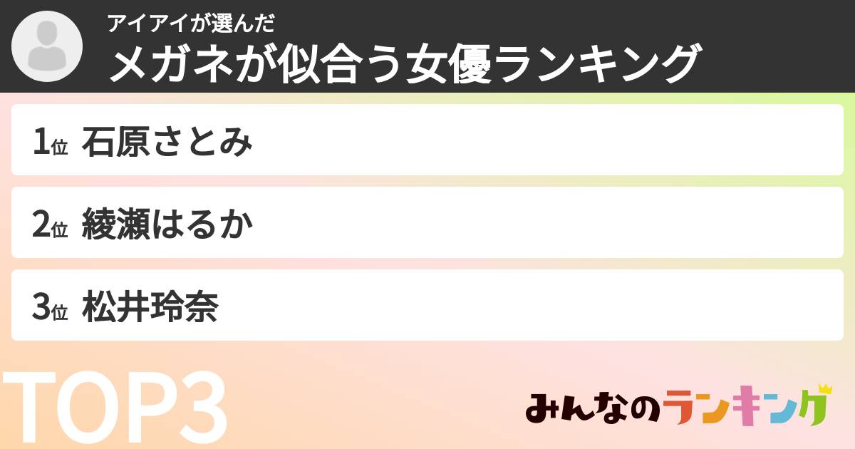 アイアイさんの「メガネが似合う女優ランキング」