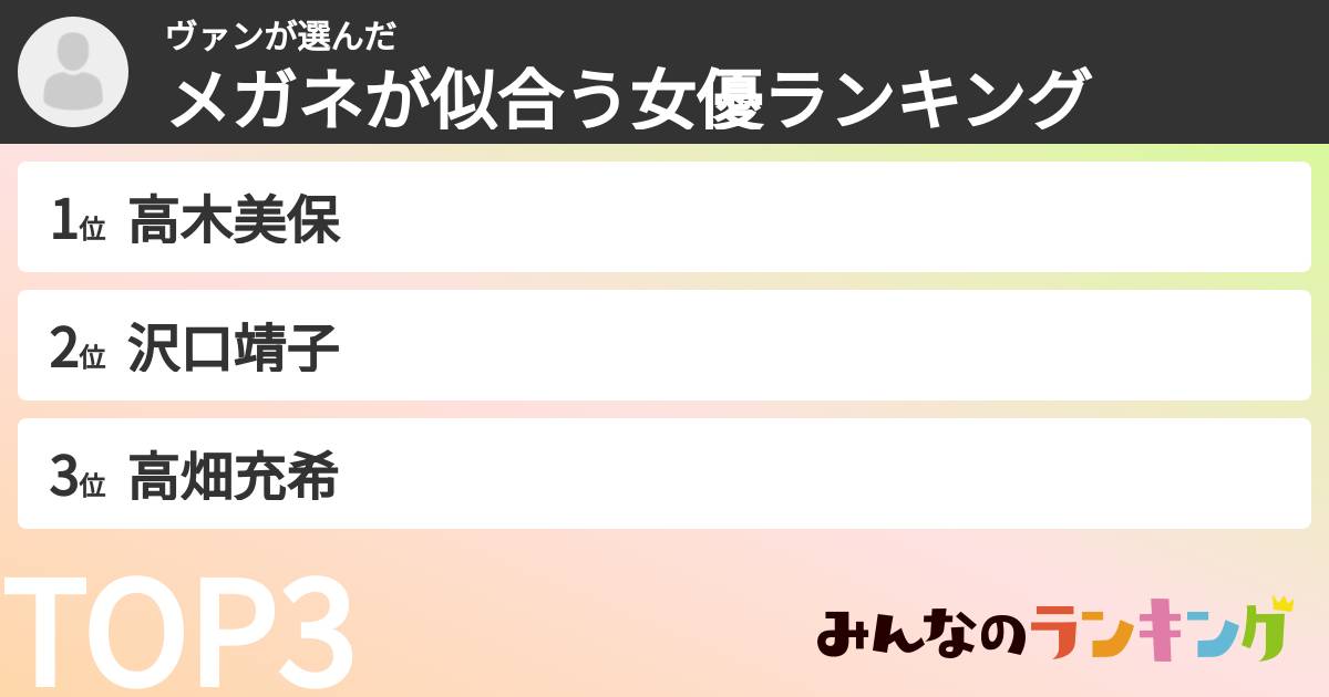 ヴァンさんの「メガネが似合う女優ランキング」