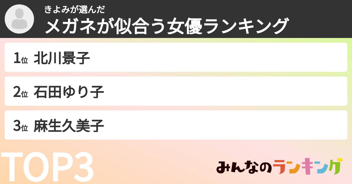 きよみさんの「メガネが似合う女優ランキング」