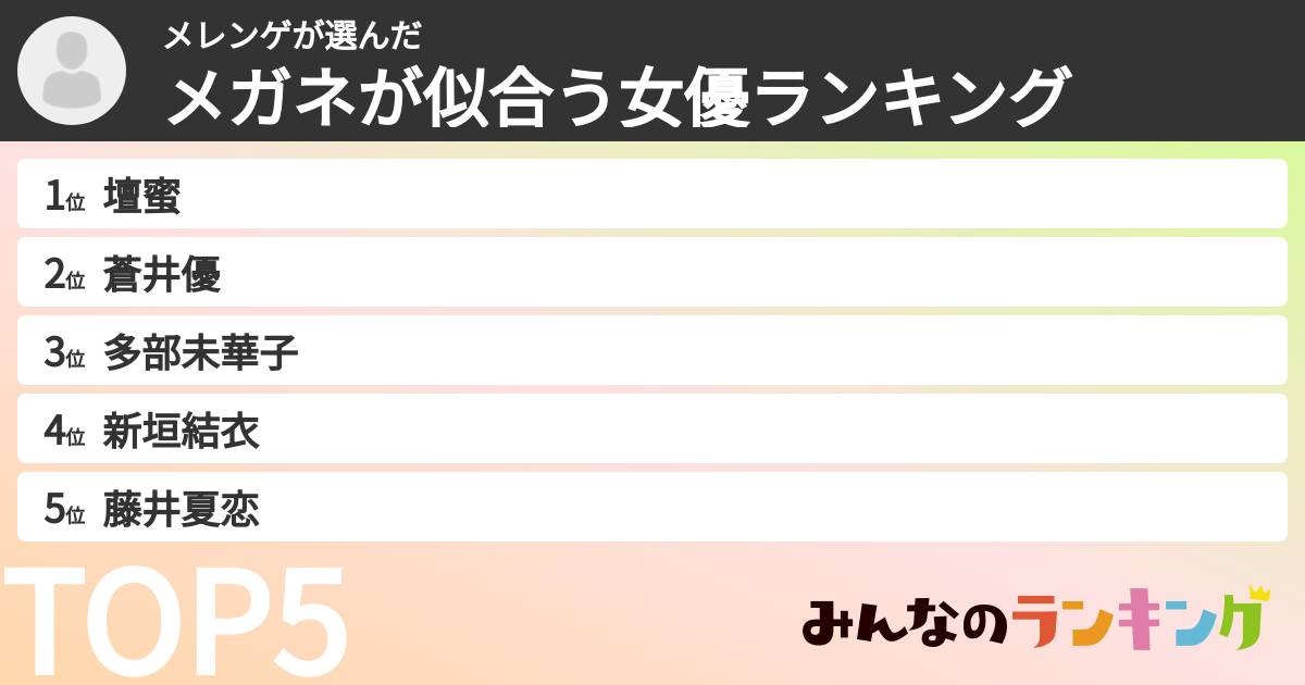 メレンゲさんの「メガネが似合う女優ランキング」