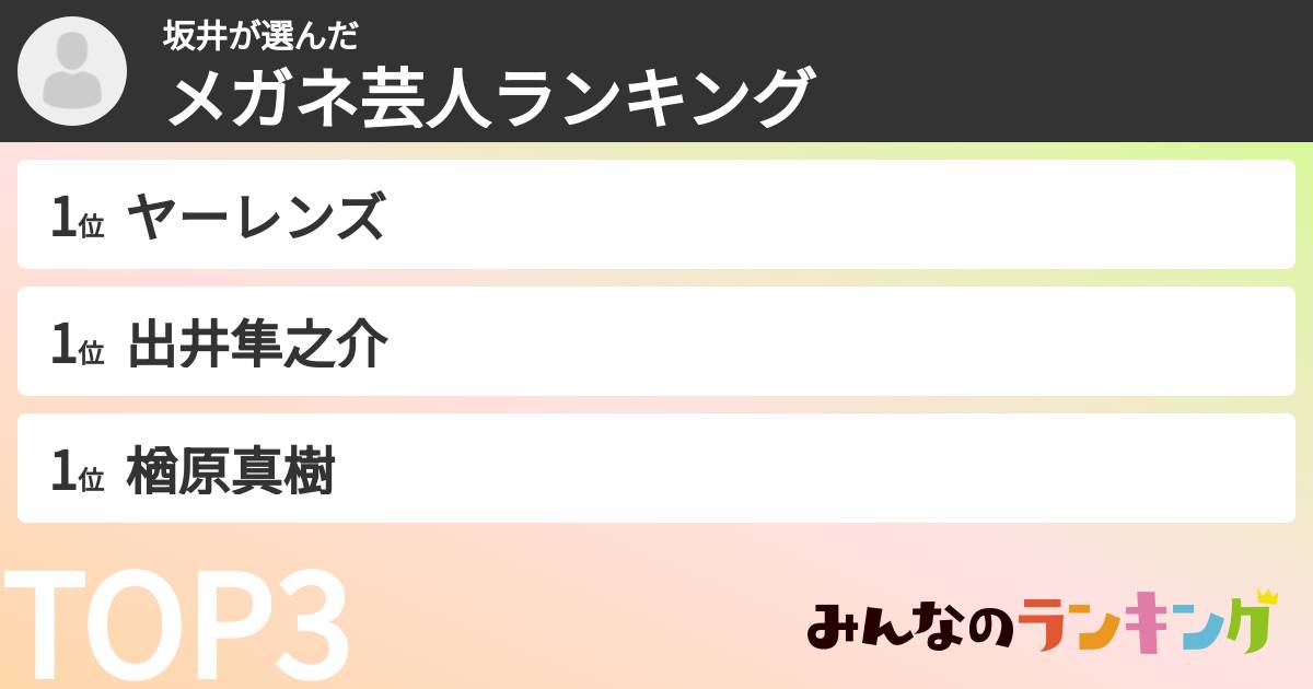 坂井さんの「メガネ芸人ランキング」