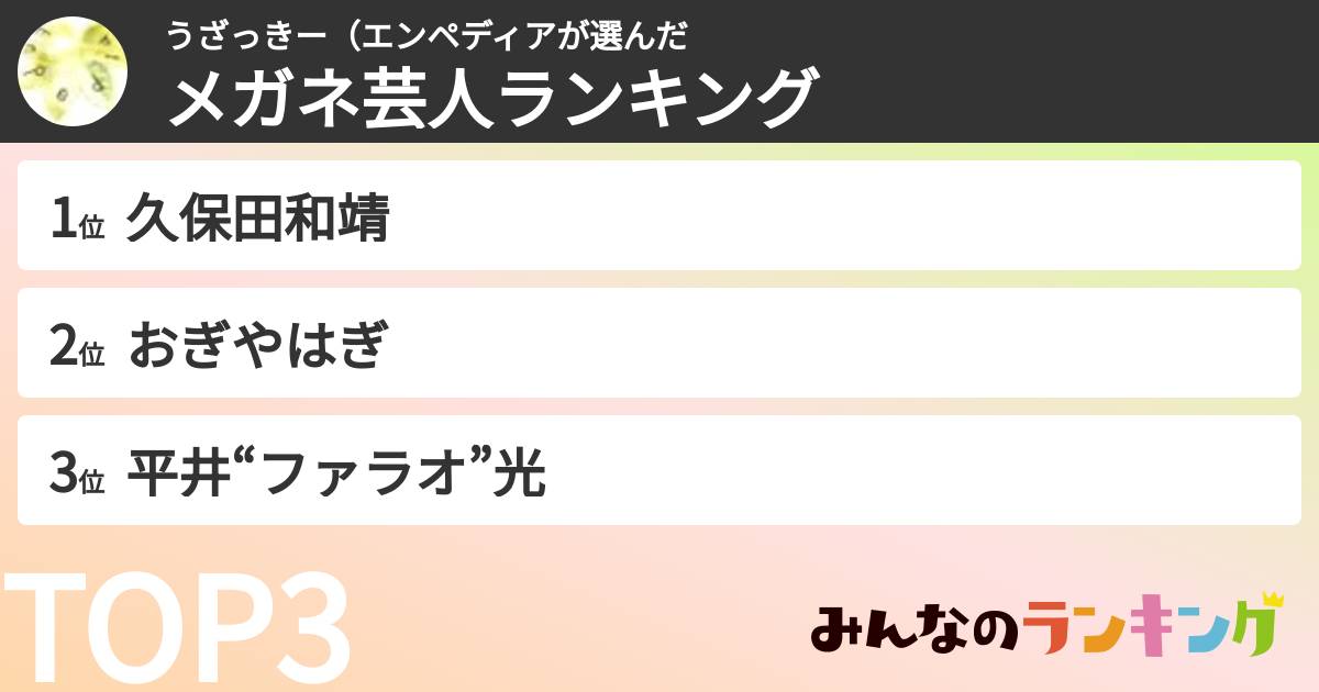 うざっきー（エンペディアさんの「メガネ芸人ランキング」