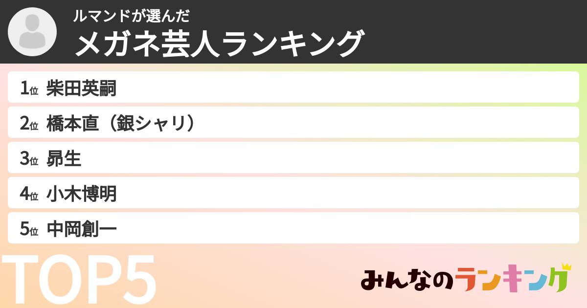 ルマンドさんの「メガネ芸人ランキング」