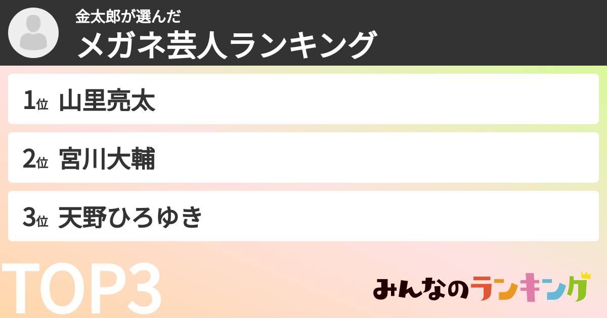 金太郎さんの「メガネ芸人ランキング」