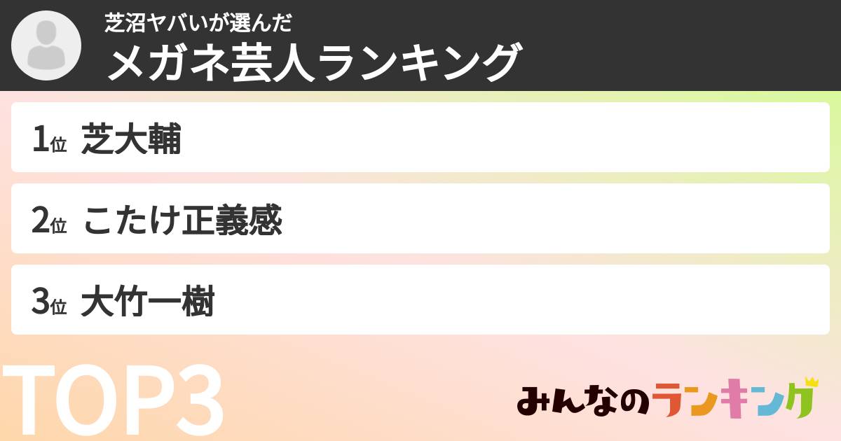 芝沼ヤバいさんの「メガネ芸人ランキング」