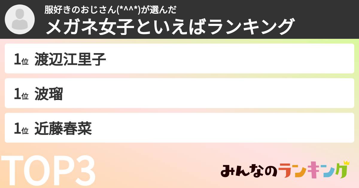 服好きのおじさん(*^^*)さんの「メガネ女子といえばランキング」