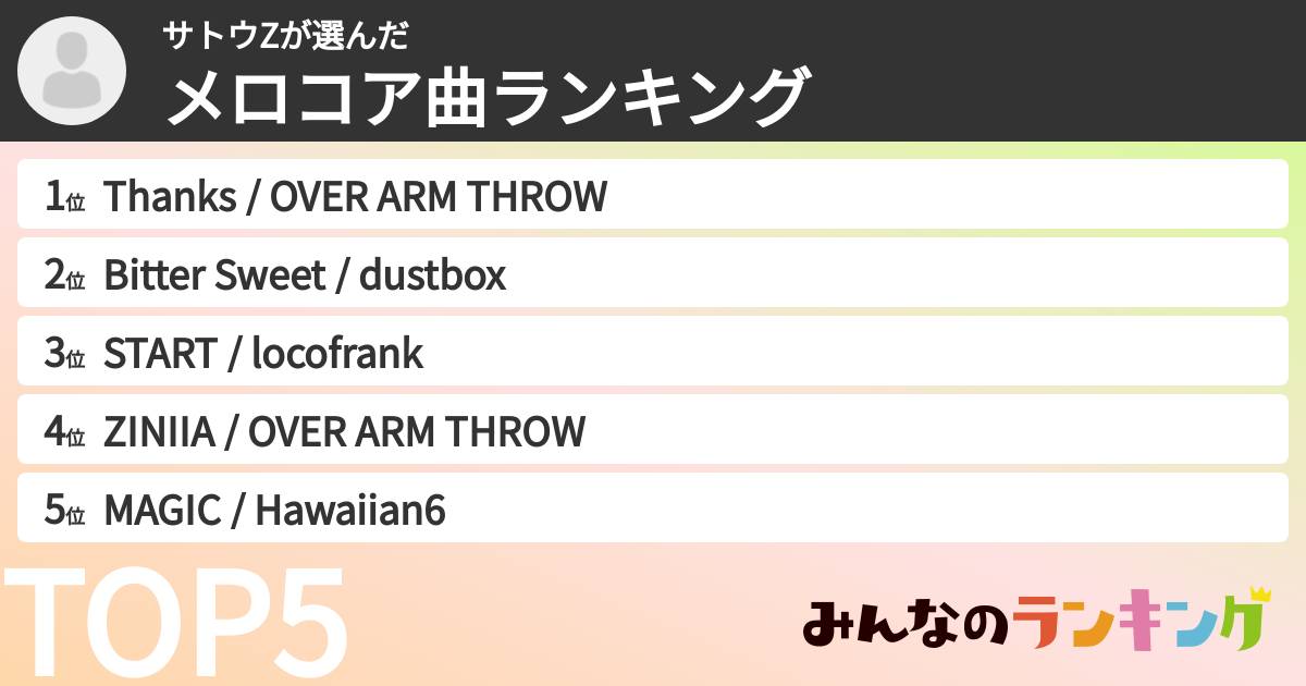 サトウZさんの「メロコア曲ランキング」