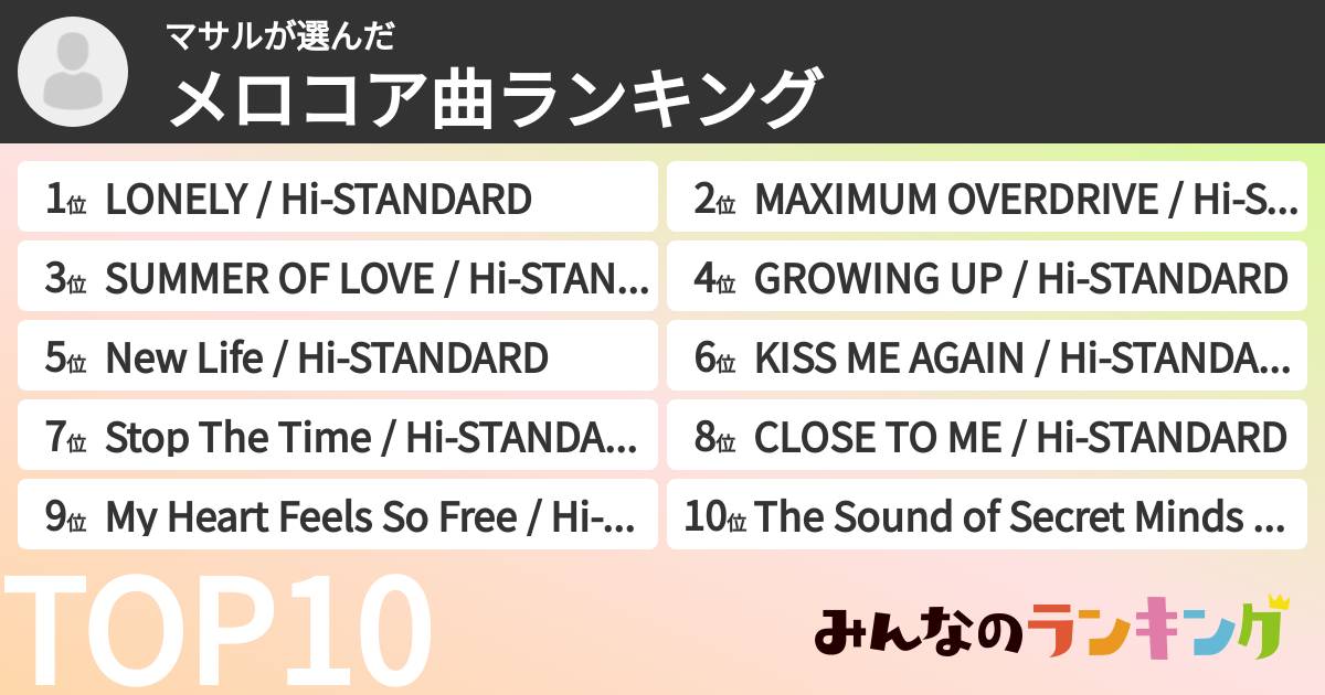 マサルさんの「メロコア曲ランキング」