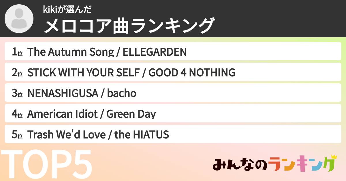 kikiさんの「メロコア曲ランキング」