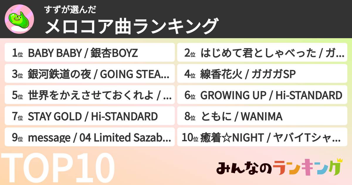 すずさんの「メロコア曲ランキング」