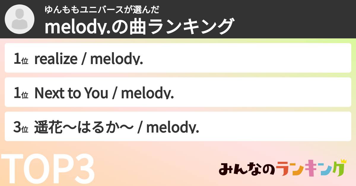 ゆんももユニバースさんの「melody.の曲ランキング」